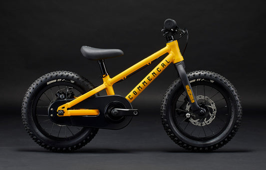 Bicicleta copii COMMENCAL Ramones 14″ OHLINS YELLOW galben negru lateral