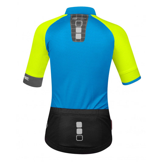 Tricou ciclism copii FORCE Square fluorescent albastru gri spate