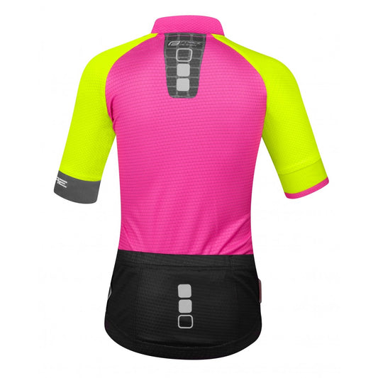 Tricou ciclism copii FORCE Square fluorescent roz gri spate