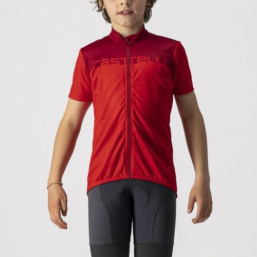 Tricou ciclism copii cu maneca scurta CASTELLI Neo Prologo rosu visiniu fata