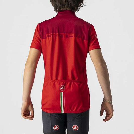 Tricou ciclism copii cu maneca scurta CASTELLI Neo Prologo rosu visiniu spate buzunare